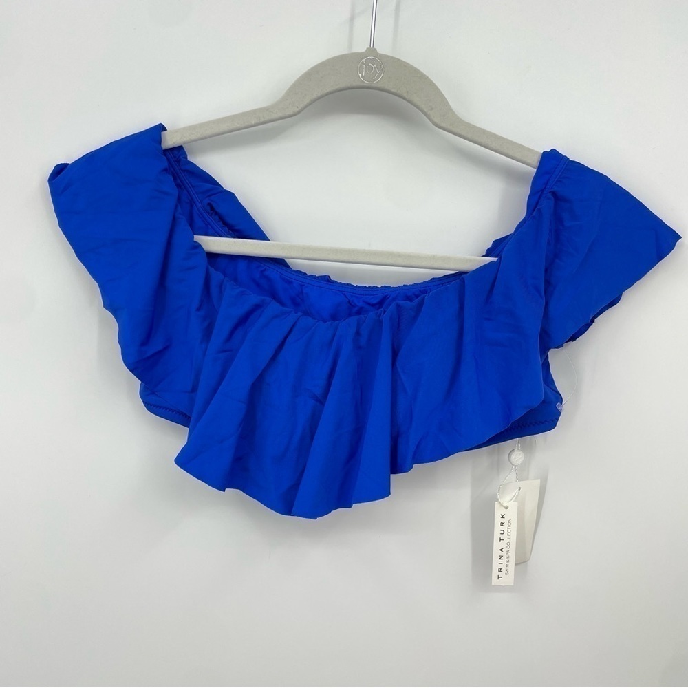 NWT $80 TRINA TURK US 8 SAPPHIRE Blue RUFFLE TOP Bandeau‎ TT8BF81